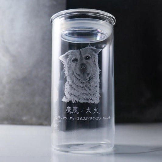 14cm【寵物骨灰罐】狗狗 毛小孩在天堂明亮純淨的家 畫像訂做 犬 - MSA玻璃雕刻