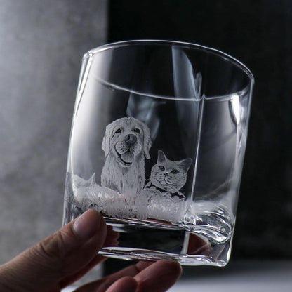 295cc【寵物客製】3隻寵物寫實 毛小孩威士忌杯 - MSA玻璃雕刻