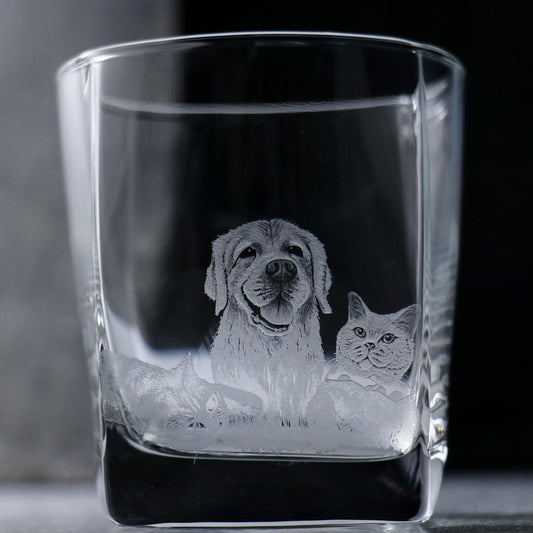 295cc【寵物客製】3隻寵物寫實 毛小孩威士忌杯 - MSA玻璃雕刻
