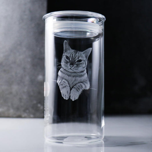 14cm【寵物骨灰罐】貓咪手工畫像客製 毛小孩在天堂明亮純淨的家 - MSA玻璃雕刻