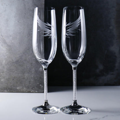 (一對價) 230cc【飛翔的翅膀】卡薩布蘭卡滿鑽香檳祝福對杯 - MSA玻璃雕刻