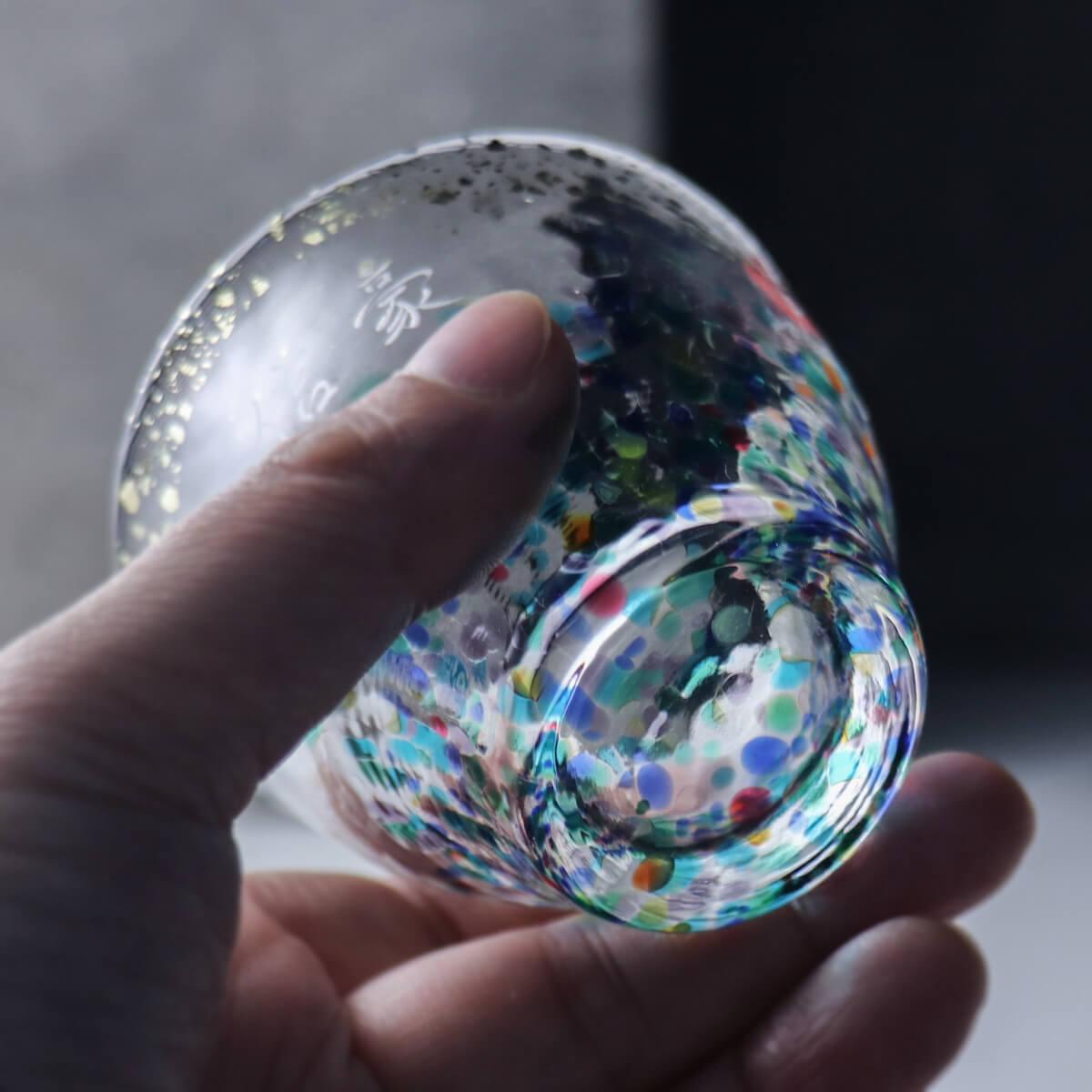 85cc【Aderia金箔清酒杯】藍色 日本津輕手作金彩花火湯吞杯 - MSA玻璃雕刻