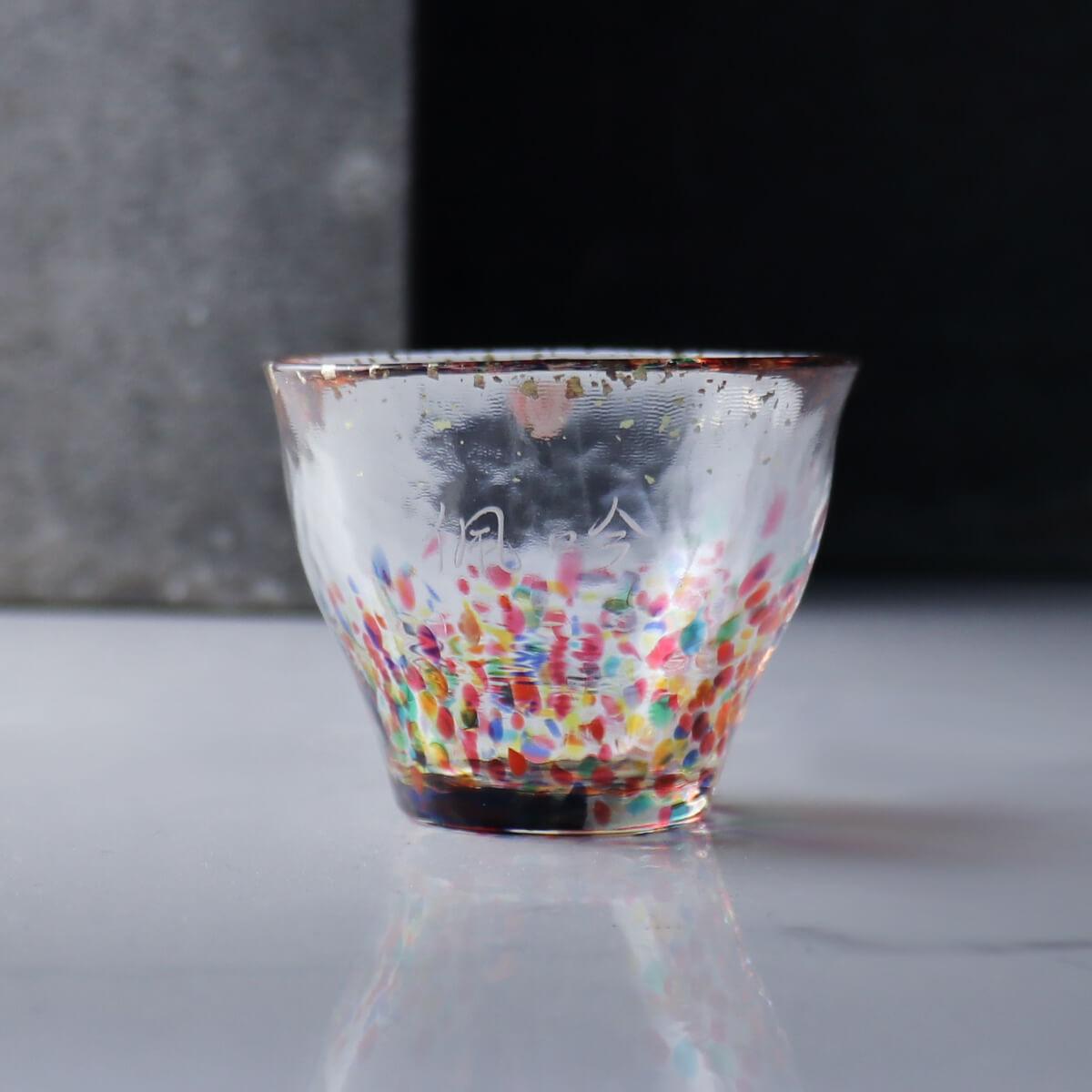 85cc【Aderia金箔清酒杯】赤色 日本津輕手作金彩花火湯吞杯 - MSA玻璃雕刻