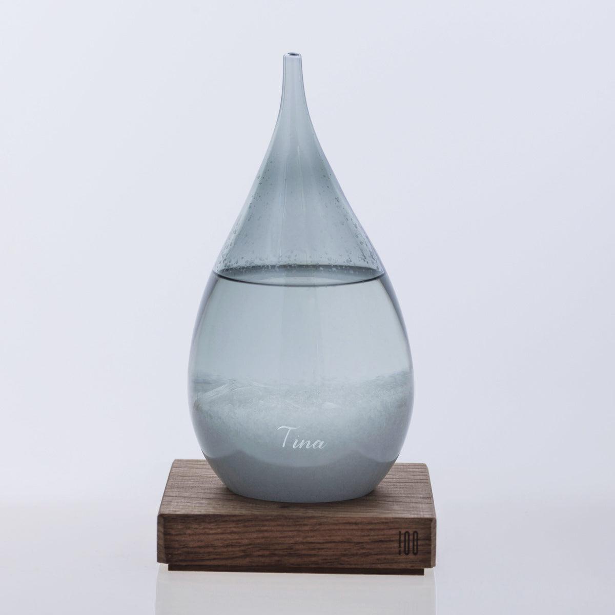 20.5cm【日本進口Tempo Drop Dawn天氣瓶】黑夜水滴天氣球客製刻字(含木座) - MSA玻璃雕刻