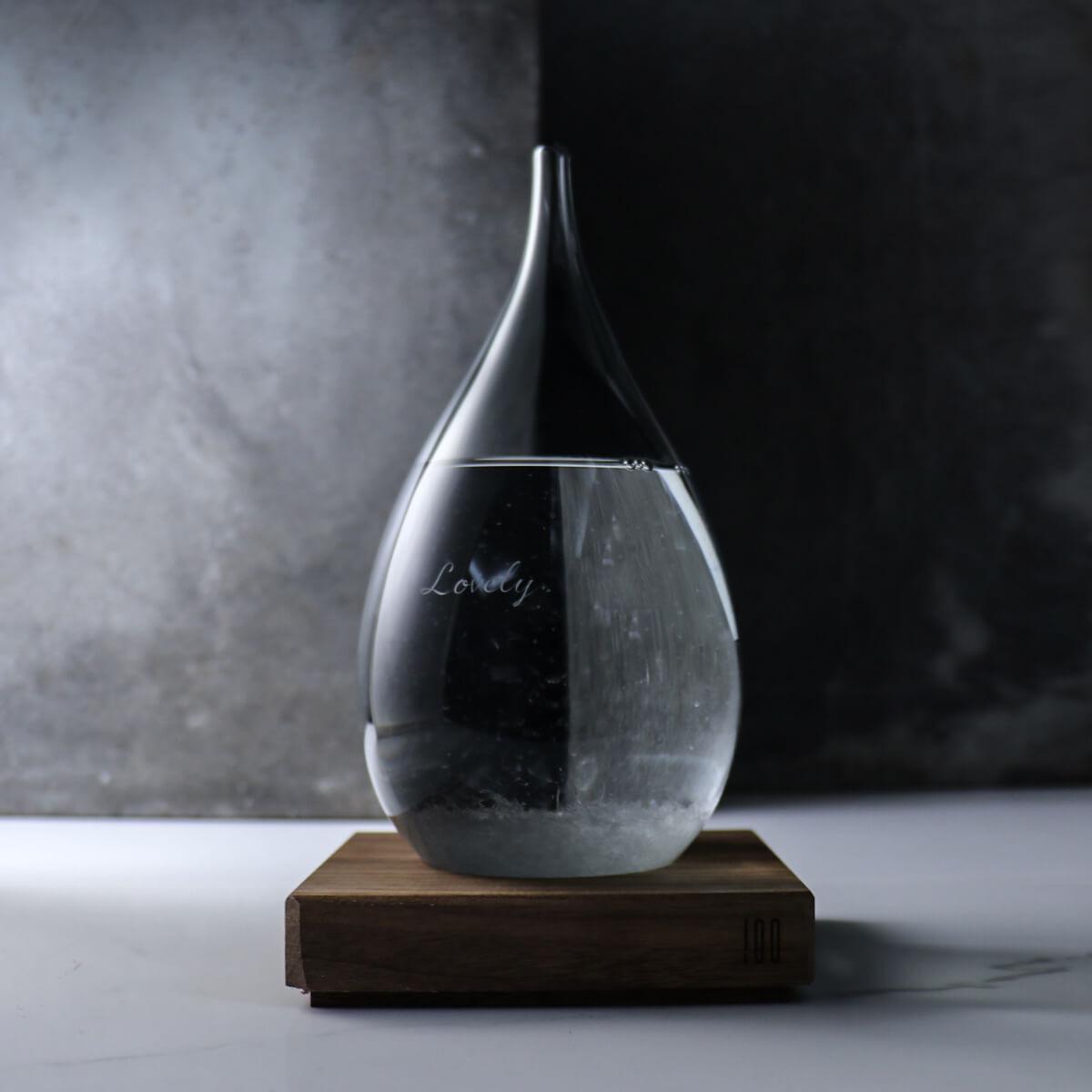20.5cm【日本進口Tempo Drop Dawn天氣瓶】黑夜水滴天氣球客製刻字(含木座) - MSA玻璃雕刻