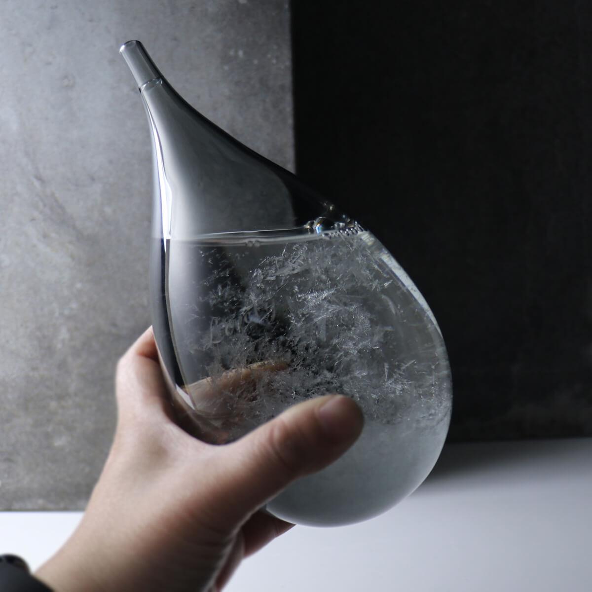 20.5cm【日本進口Tempo Drop Dawn天氣瓶】黑夜水滴天氣球客製刻字(含木座) - MSA玻璃雕刻