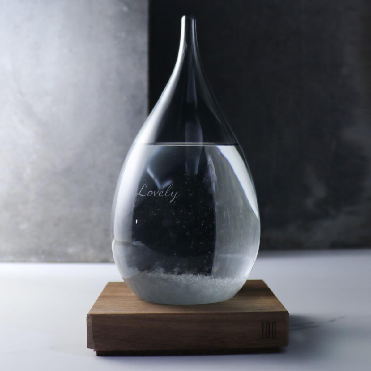 20.5cm【日本進口Tempo Drop Dawn天氣瓶】黑夜水滴天氣球客製刻字(含木座) - MSA玻璃雕刻