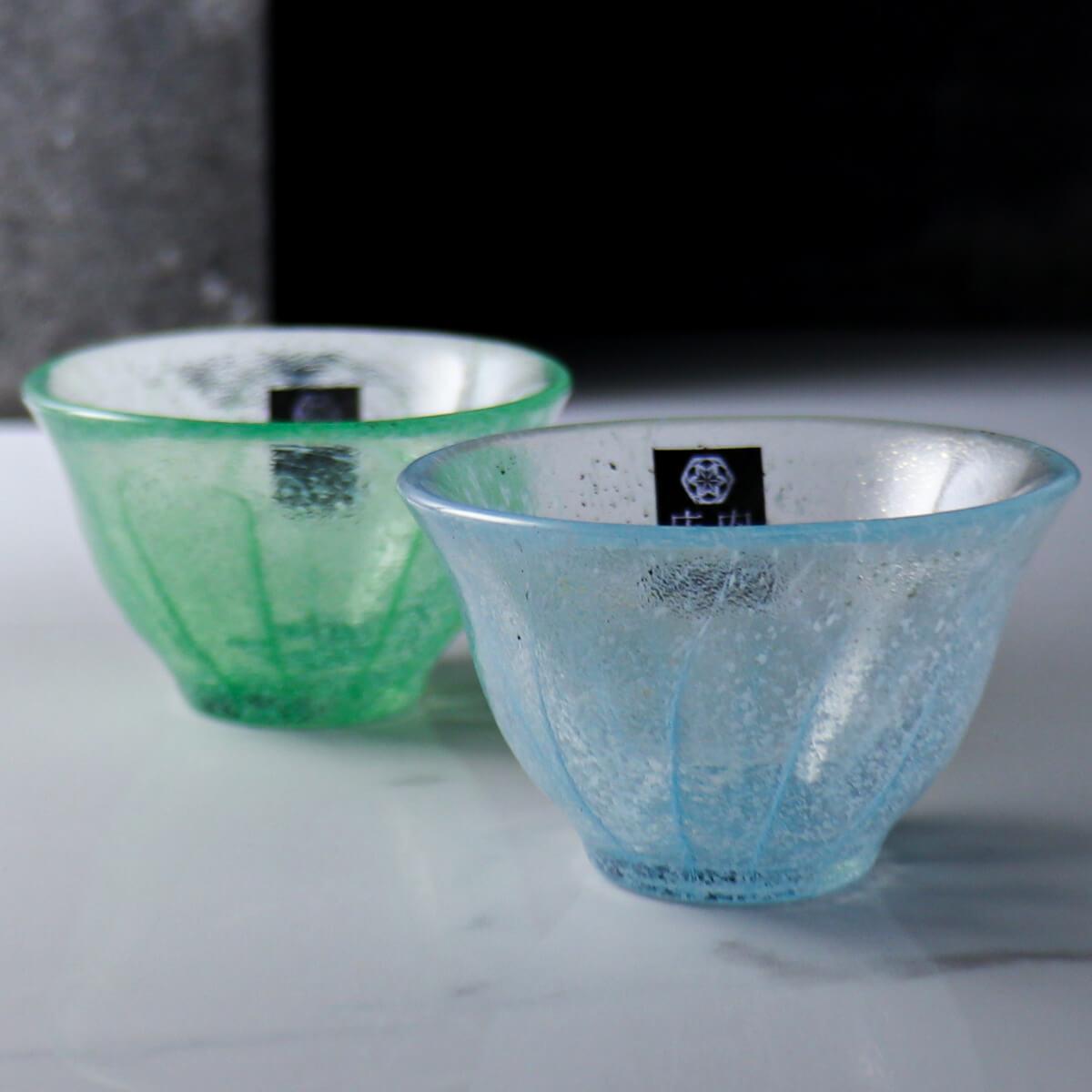 (一對價)70cc【Aderia】夏竹流水 日本津輕庄内金箔手工玻璃祝杯 - MSA玻璃雕刻