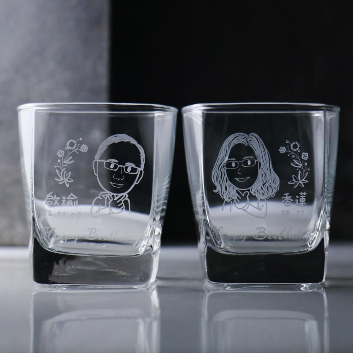 (一對價)295cc【浪漫花環】(袖珍迷你婚紗版)結婚客製威士忌對杯 - MSA玻璃雕刻