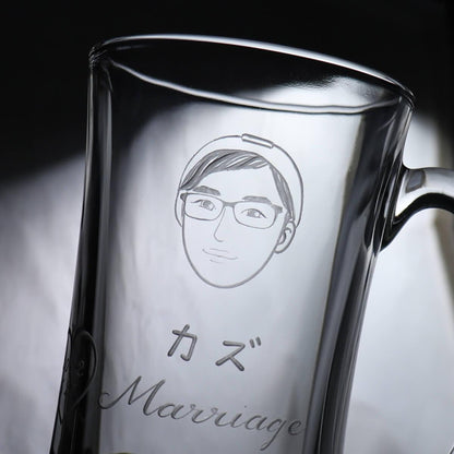 (一對價)330cc【簡易Q版】結婚情人節情侶客製畫像啤酒對杯 - MSA玻璃雕刻