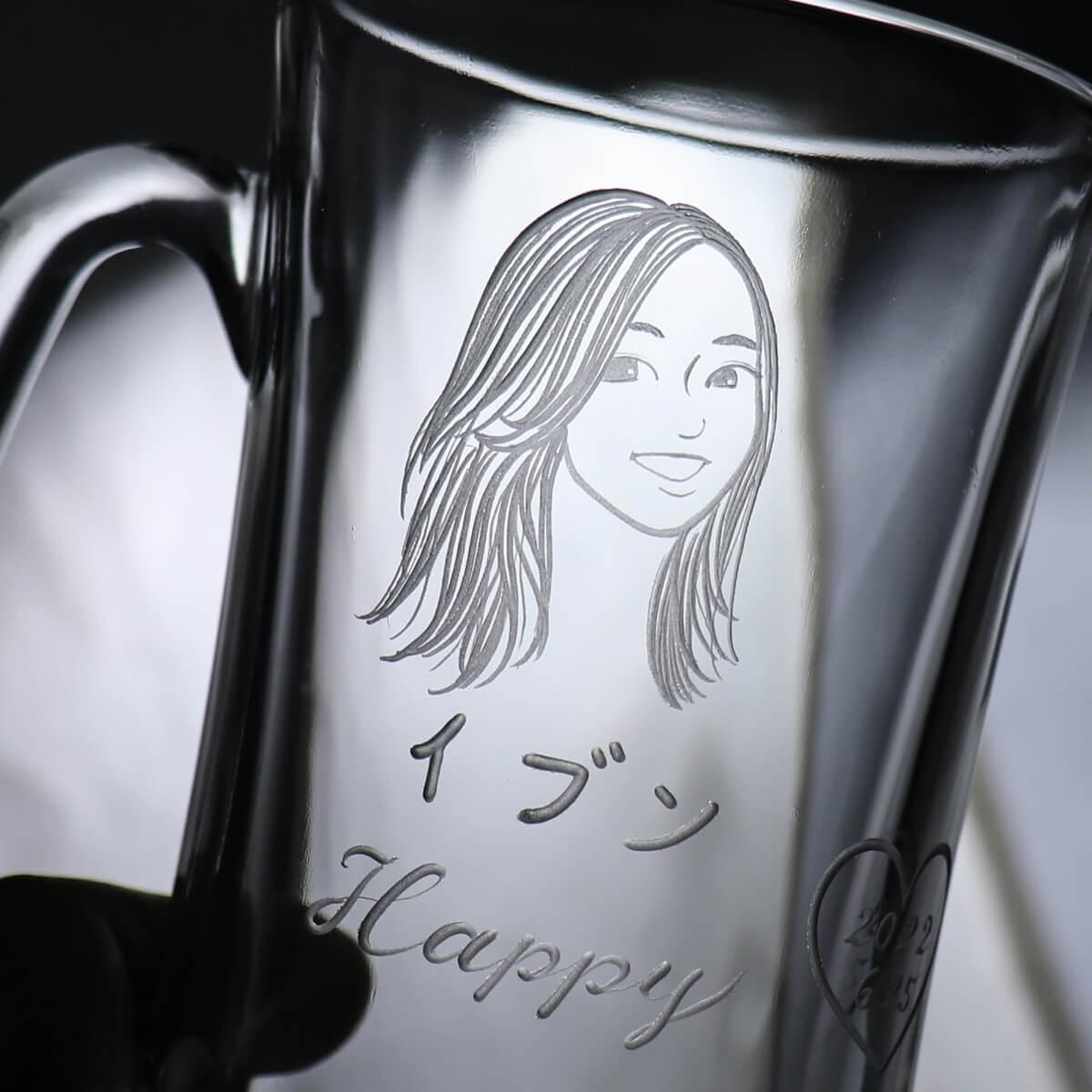 (一對價)330cc【簡易Q版】結婚情人節情侶客製畫像啤酒對杯 - MSA玻璃雕刻