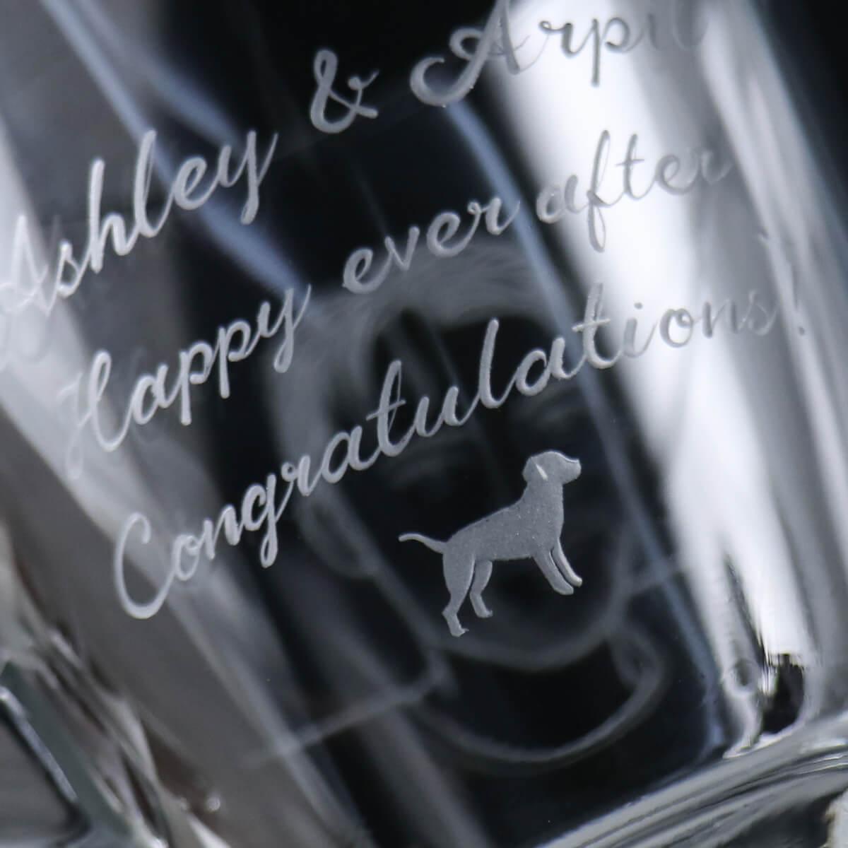 (一對價)320cc【結婚對杯】(寫實版) 夫妻與狗狗 結婚禮物馬克對杯 - MSA玻璃雕刻
