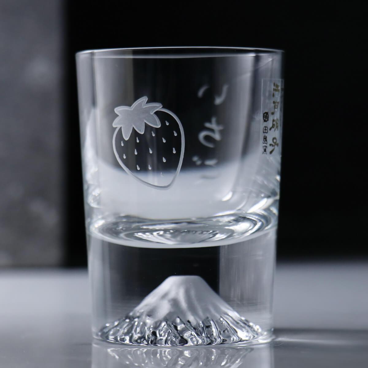 80cc【日本江戶硝子】草莓 富士山冷酒杯 (日本桐箱包裝) - MSA玻璃雕刻