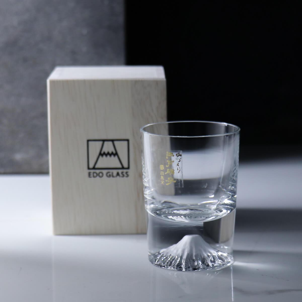 80cc【日本江戶硝子】草莓 富士山冷酒杯 (日本桐箱包裝) - MSA玻璃雕刻