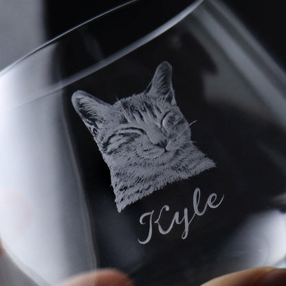 345cc【睡著的小貓咪】(寫實版)寵物貓雕刻威士忌杯 - MSA玻璃雕刻