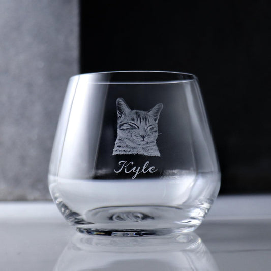 345cc【睡著的小貓咪】(寫實版)寵物貓雕刻威士忌杯 - MSA玻璃雕刻