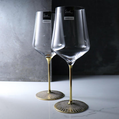 (一對價)620cc【德國Eisch】埃及金24K Ravi Gold金梗紅酒杯 金色婚禮對杯 - MSA玻璃雕刻