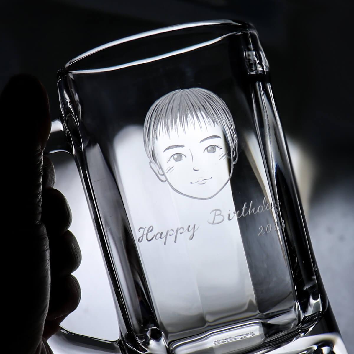 355cc【簡易Q版人像雕刻】寶貝生日啤酒杯 小朋友畫像客製 - MSA玻璃雕刻
