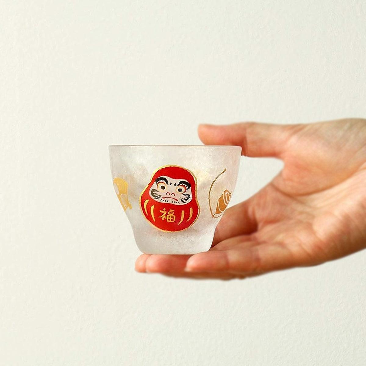 90cc【日本Aderia】人氣吉祥物 達摩不倒翁 招福杯 - MSA玻璃雕刻
