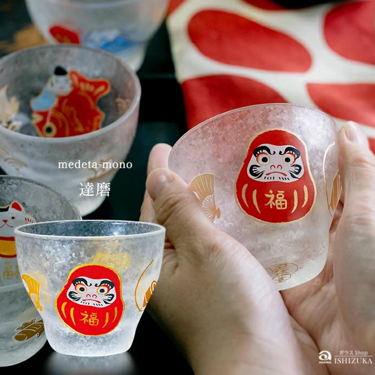 90cc【日本Aderia】人氣吉祥物 達摩不倒翁 招福杯 - MSA玻璃雕刻