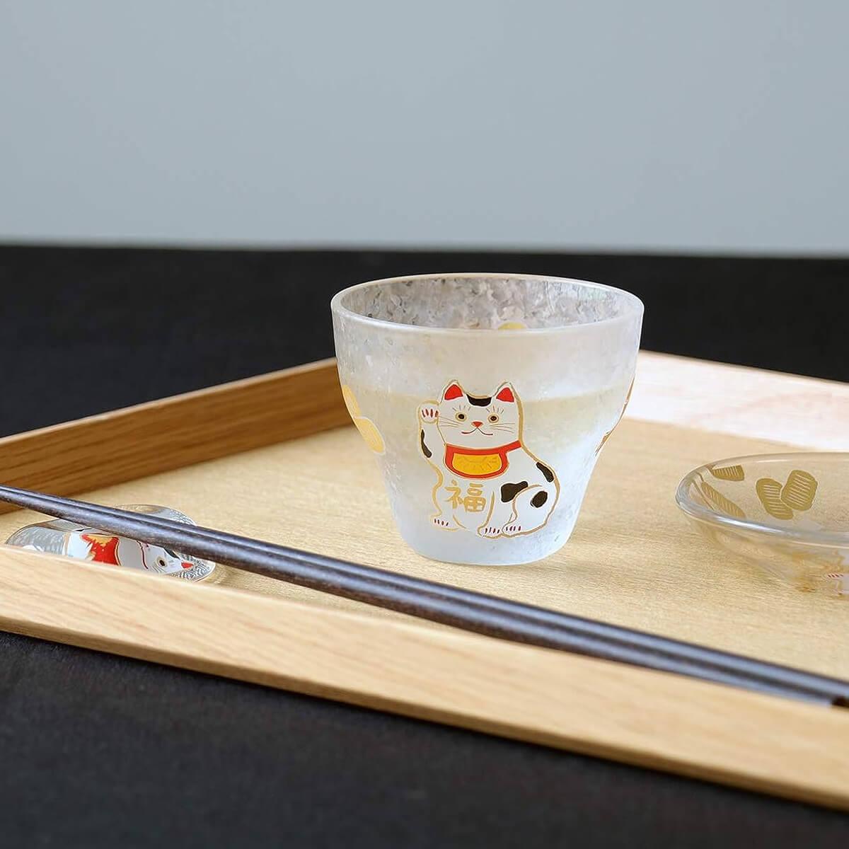 90cc【日本Aderia】人氣吉祥物 招財貓 招福杯 - MSA玻璃雕刻