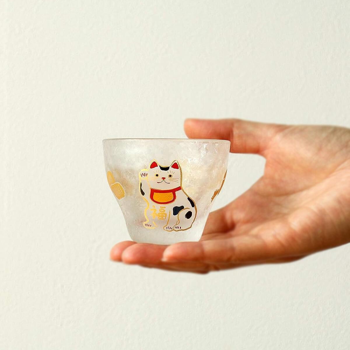 90cc【日本Aderia】人氣吉祥物 招財貓 招福杯 - MSA玻璃雕刻