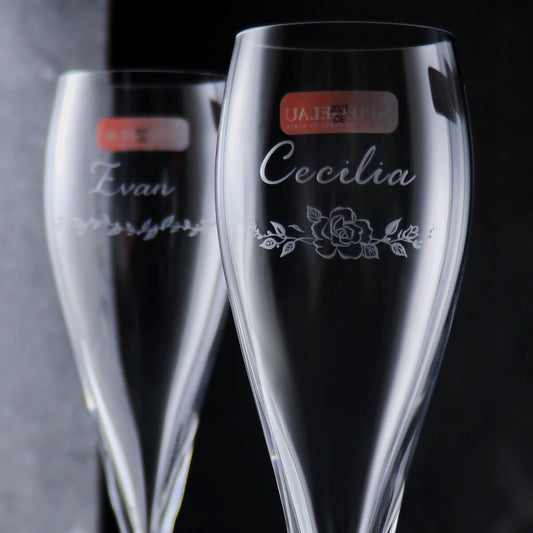 (一對價)160cc【德國Spiegelau】結婚花邊Hybrid白金香檳杯 對杯 - MSA玻璃雕刻