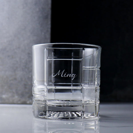 350cc【夢幻未來】格紋無鉛威士忌杯 - MSA玻璃雕刻