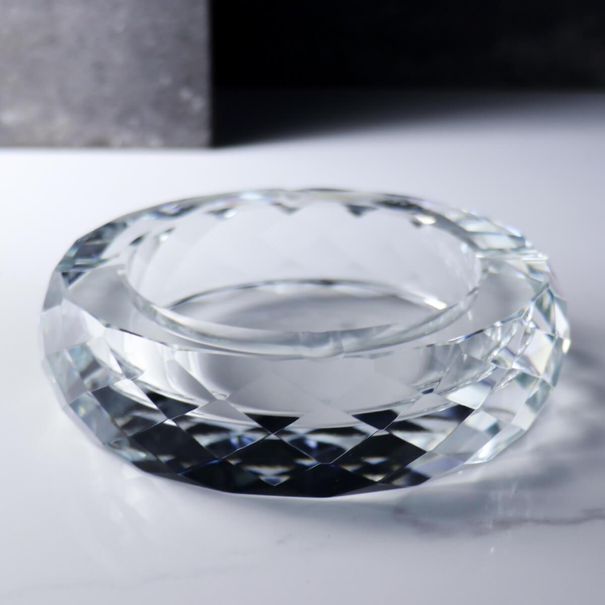 15cm【高階秘書推薦】菱格紋水晶玻璃菸灰缸刻字 長官老闆送禮 - MSA玻璃雕刻