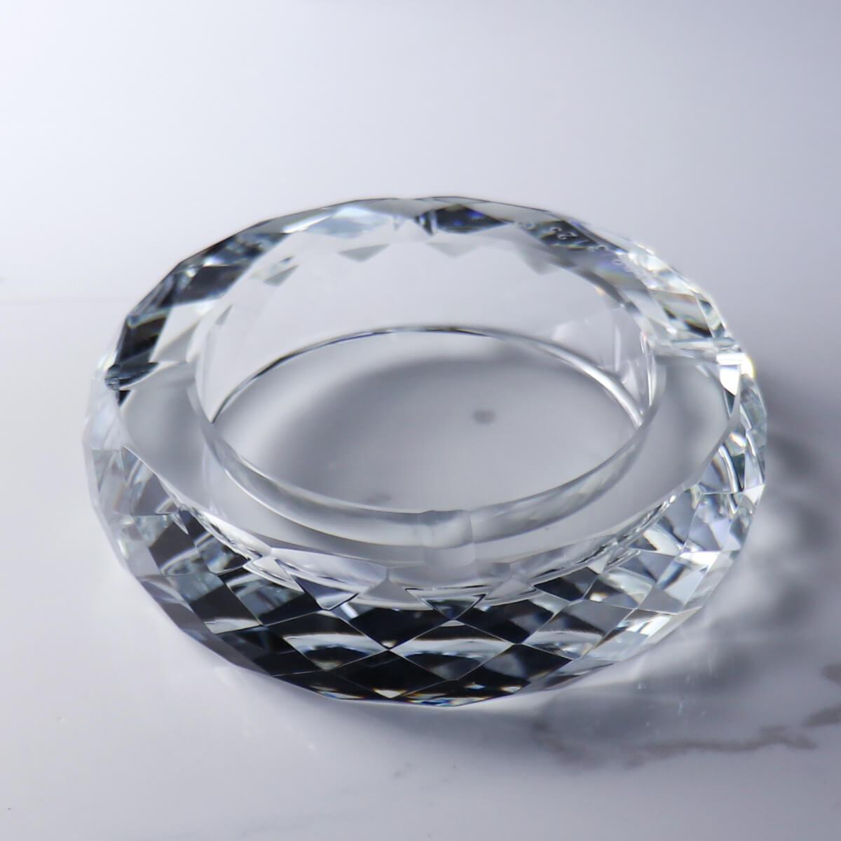 15cm【高階秘書推薦】菱格紋水晶玻璃菸灰缸刻字 長官老闆送禮 - MSA玻璃雕刻