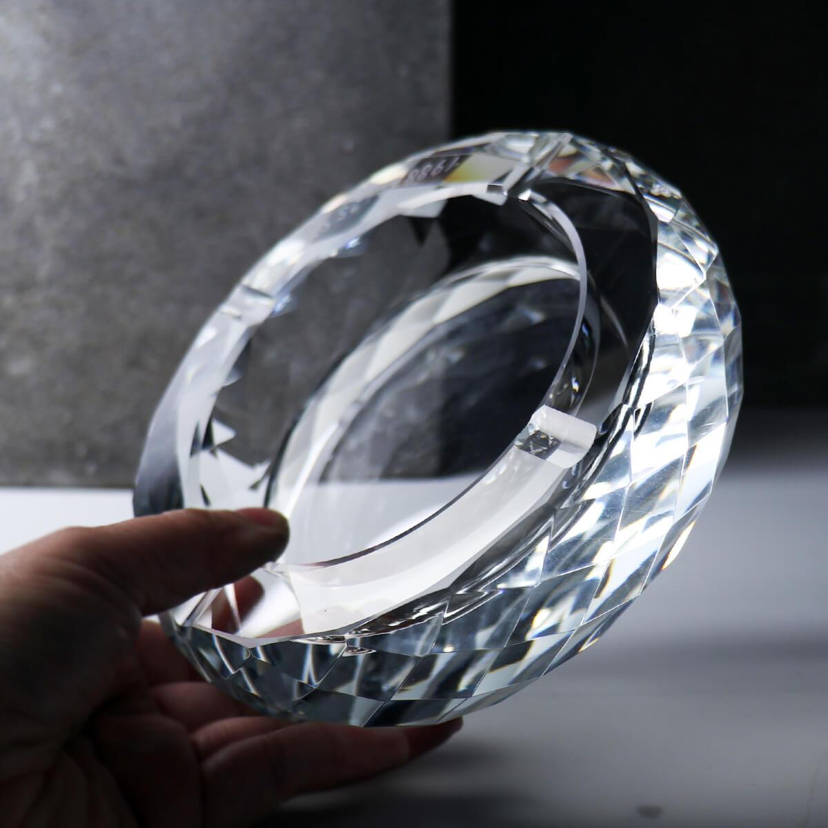15cm【高階秘書推薦】菱格紋水晶玻璃菸灰缸刻字 長官老闆送禮 - MSA玻璃雕刻