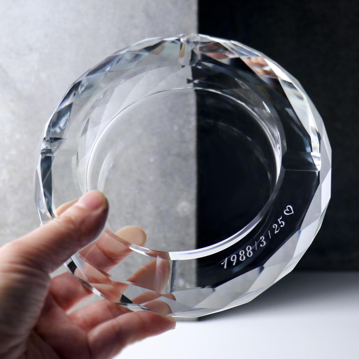 15cm【高階秘書推薦】菱格紋水晶玻璃菸灰缸刻字 長官老闆送禮 - MSA玻璃雕刻