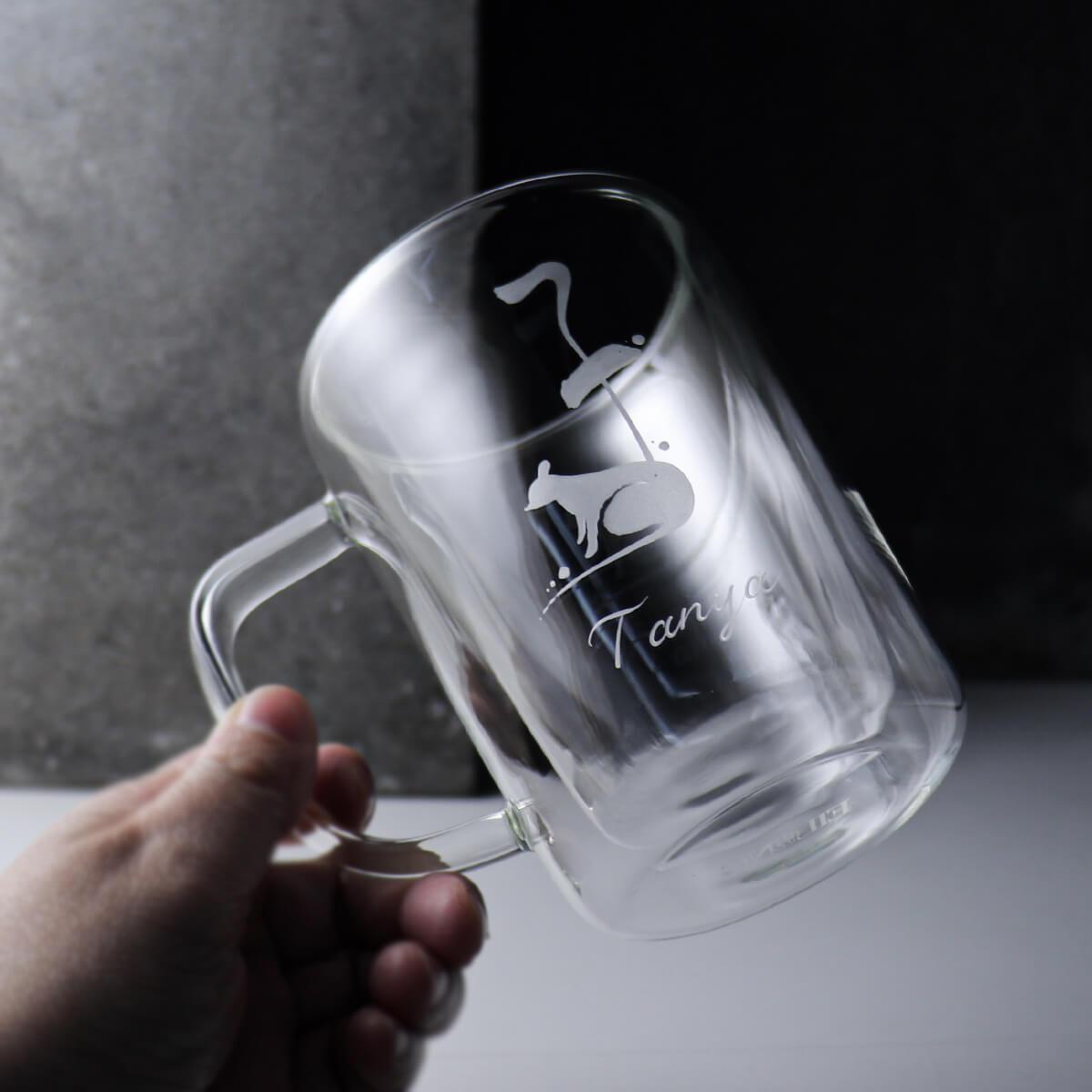 350cc【生肖客製經典款】子鼠 雙層玻璃馬克杯 生肖杯 - MSA玻璃雕刻