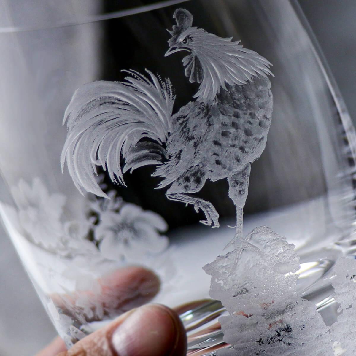 395cc 上海【Lucaris】雞鳴富貴圖 中國風生肖雞 無鉛水晶威士忌杯 長輩祝賀送禮 屬雞 - MSA玻璃雕刻