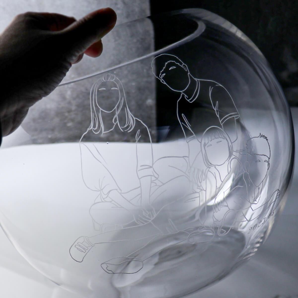 30cm【客製全家福】Family家族無臉畫 魚缸16吋 - MSA玻璃雕刻