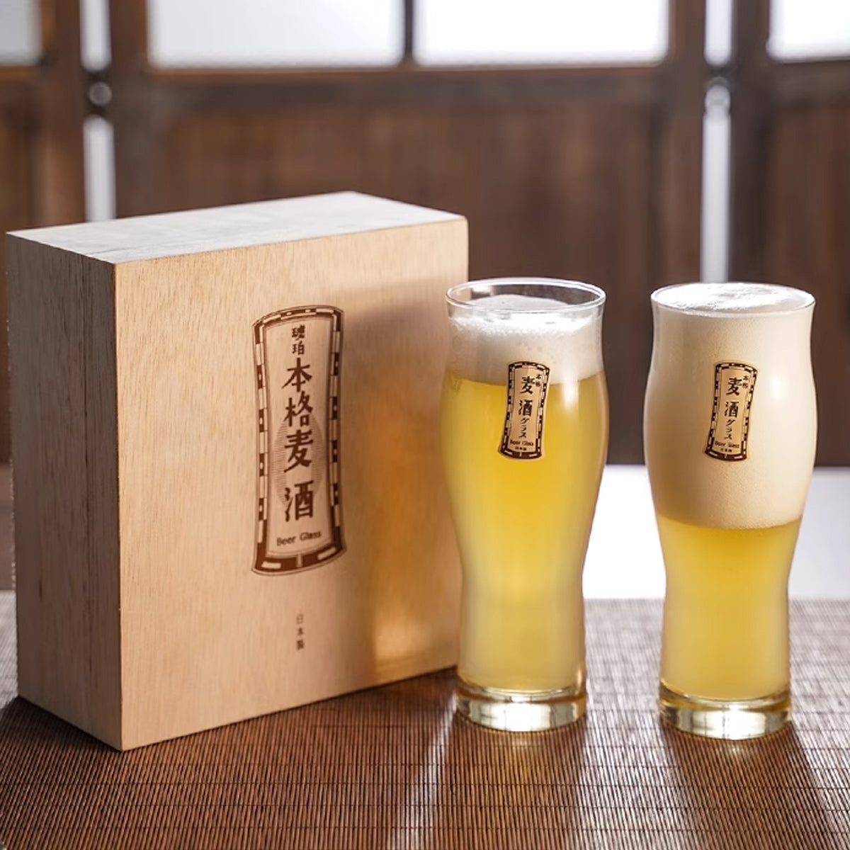 (一對價)360cc【東洋佐佐木】日本製琥珀色精酿小麥啤酒對杯禮盒組 生日宴送禮 - MSA玻璃雕刻