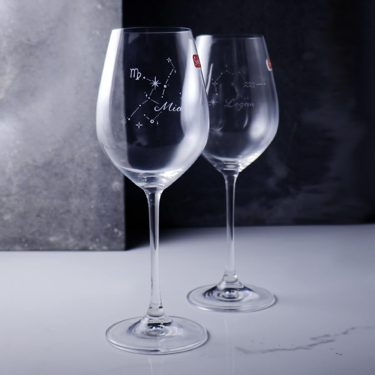 (一對價)465cc【情侶星座對杯】德國Spiegelau鉑金級水晶紅酒對杯 - MSA玻璃雕刻