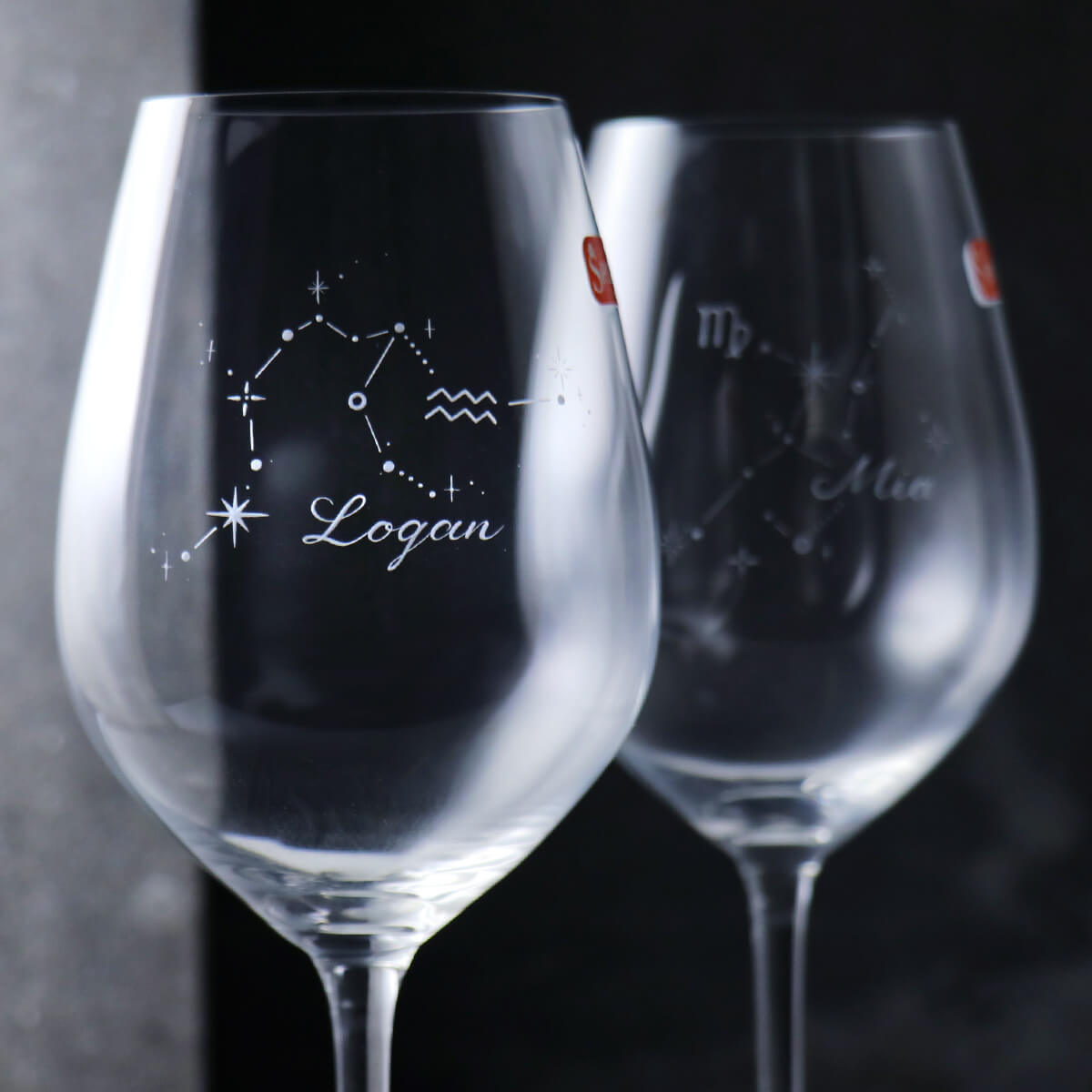 (一對價)465cc【情侶星座對杯】德國Spiegelau鉑金級水晶紅酒對杯 - MSA玻璃雕刻