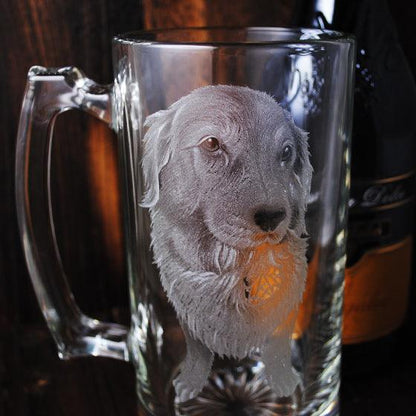740cc【黃金獵犬】(寫實版) 寵物狗啤酒杯 愛犬 - MSA玻璃雕刻