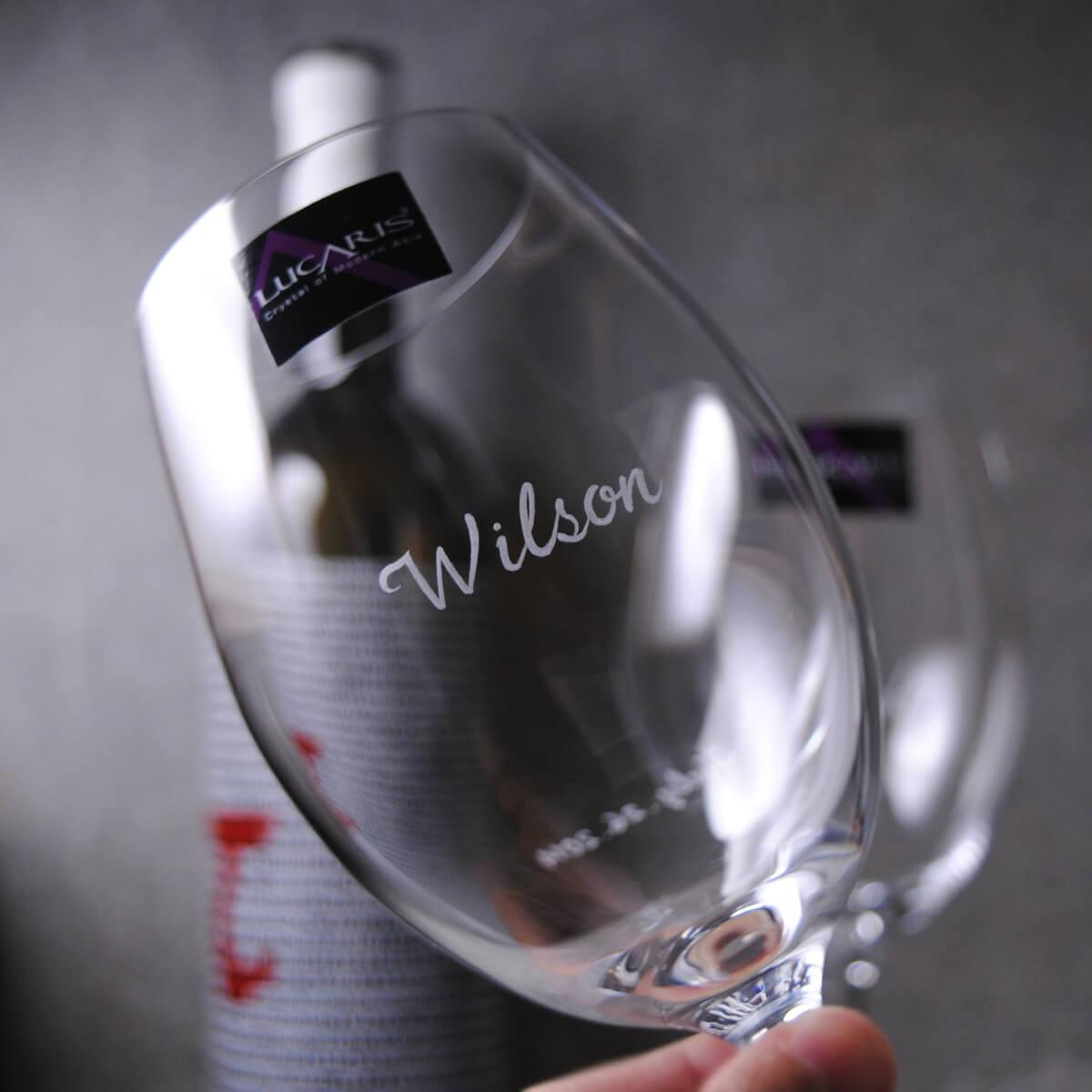 (一對價)355cc 曼谷【Lucaris水晶名字對杯】藝術字體名字 無鉛水晶玻璃 紅酒杯 - MSA玻璃雕刻