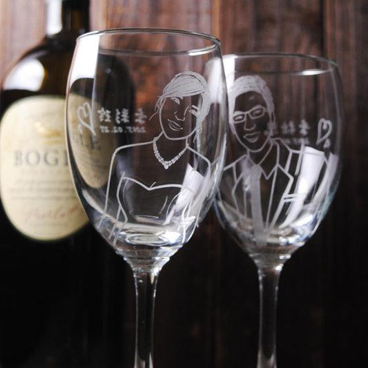 (一對價)270cc【客製肖像對杯】(寫實版)LOVE新娘新郎玻璃雕刻紅酒杯禮組 - MSA玻璃雕刻