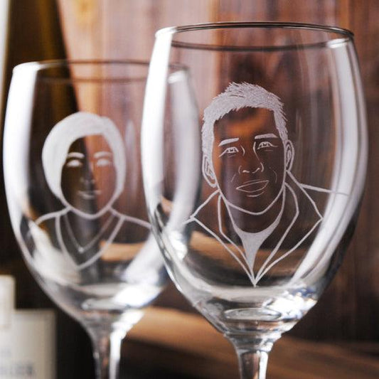 (一對價)270cc【爸爸媽媽肖像對杯】(寫實版) 夫妻肖像結婚紀念酒杯 結婚禮物 - MSA玻璃雕刻