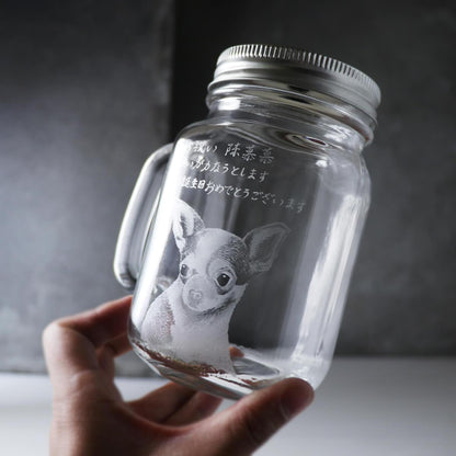 500cc【寵物雕刻】(寫實版) 吉娃娃馬克杯 玻璃罐 - MSA玻璃雕刻