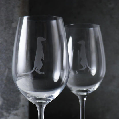 (一對價)350cc【相愛狐獴剪影】(薄邊) 狐獴紅酒對杯 大自然動物杯 - MSA玻璃雕刻
