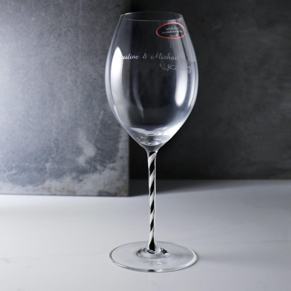 600cc【奧地利 Riedel】幸福花紋Riedel Fatto a Mano黑白螺旋杯梗水晶杯 - MSA玻璃雕刻