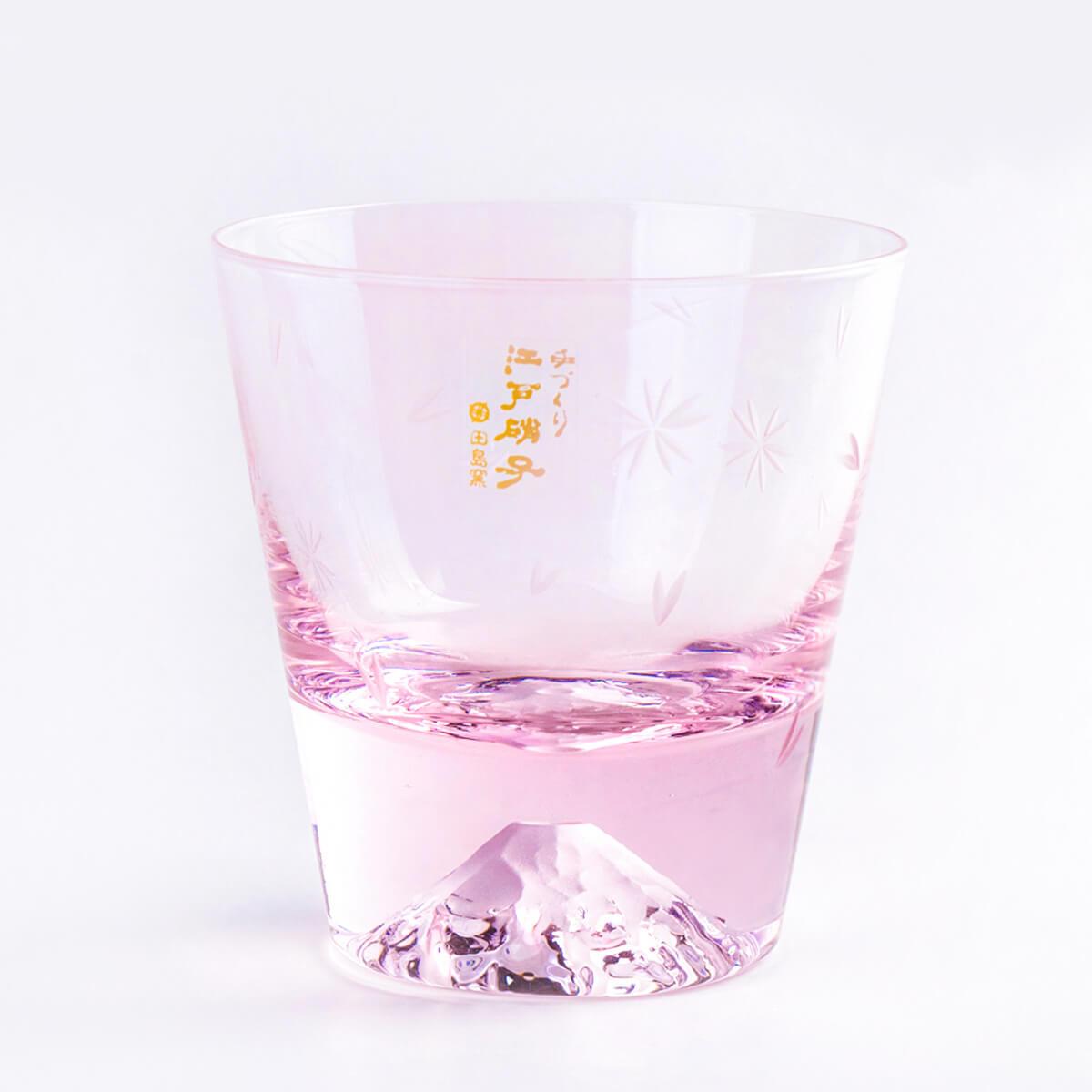 220cc【田島硝子富士山杯】愛情傘簽名 粉紅櫻花 (日本桐箱包裝) - MSA玻璃雕刻