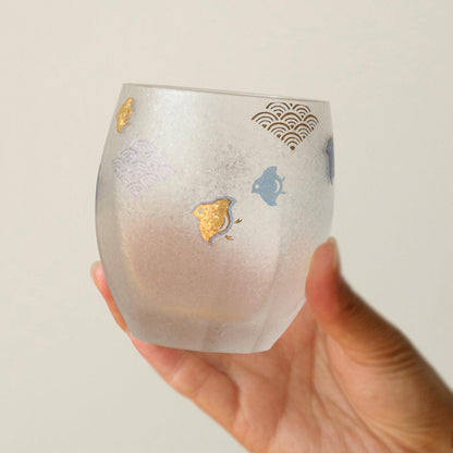 345cc【日本Aderia】夏日祭典 波千鳥 刻字玻璃杯 描金工藝吉祥圖案 - MSA玻璃雕刻