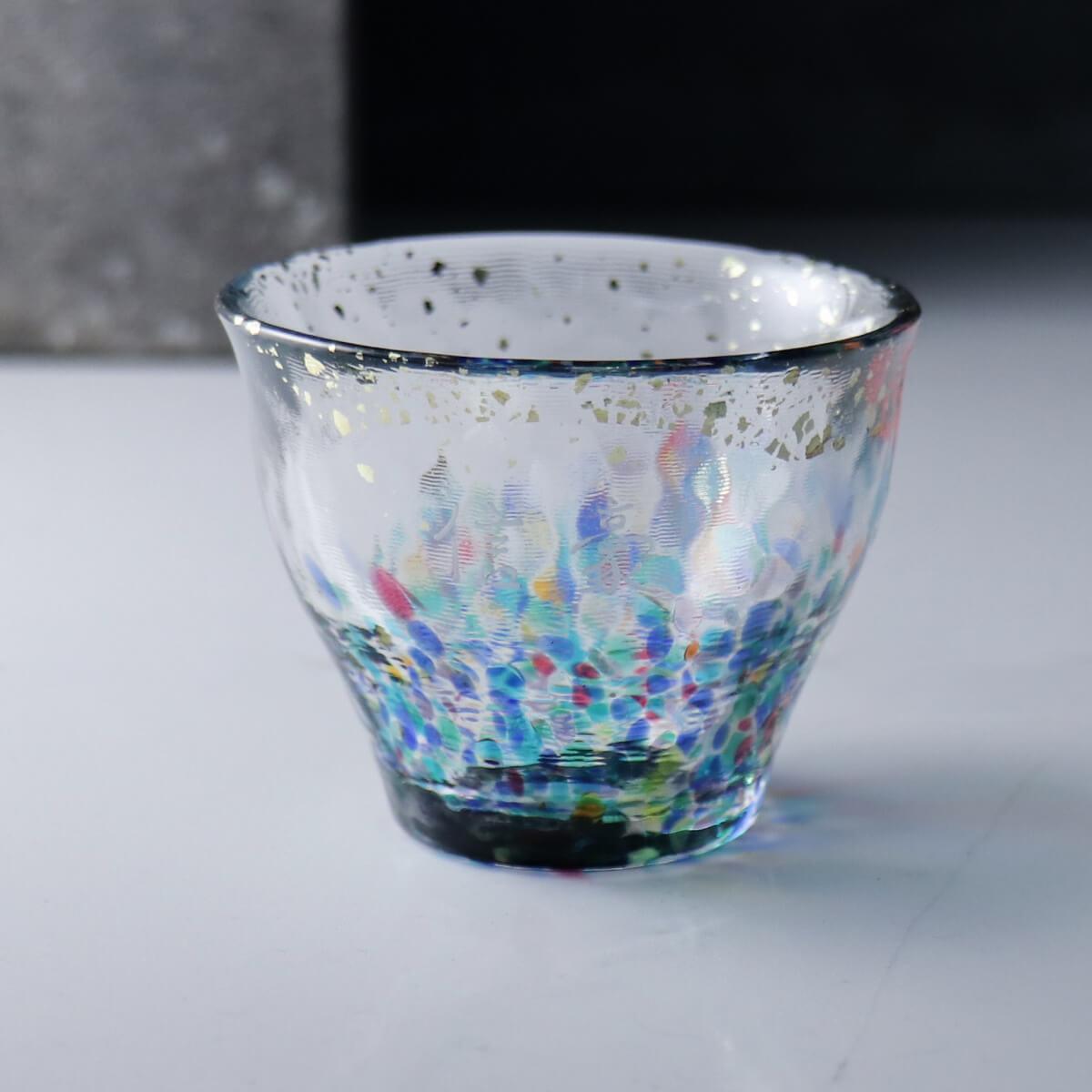 85cc【Aderia金箔清酒杯】藍色 日本津輕手作金彩花火湯吞杯 - MSA玻璃雕刻