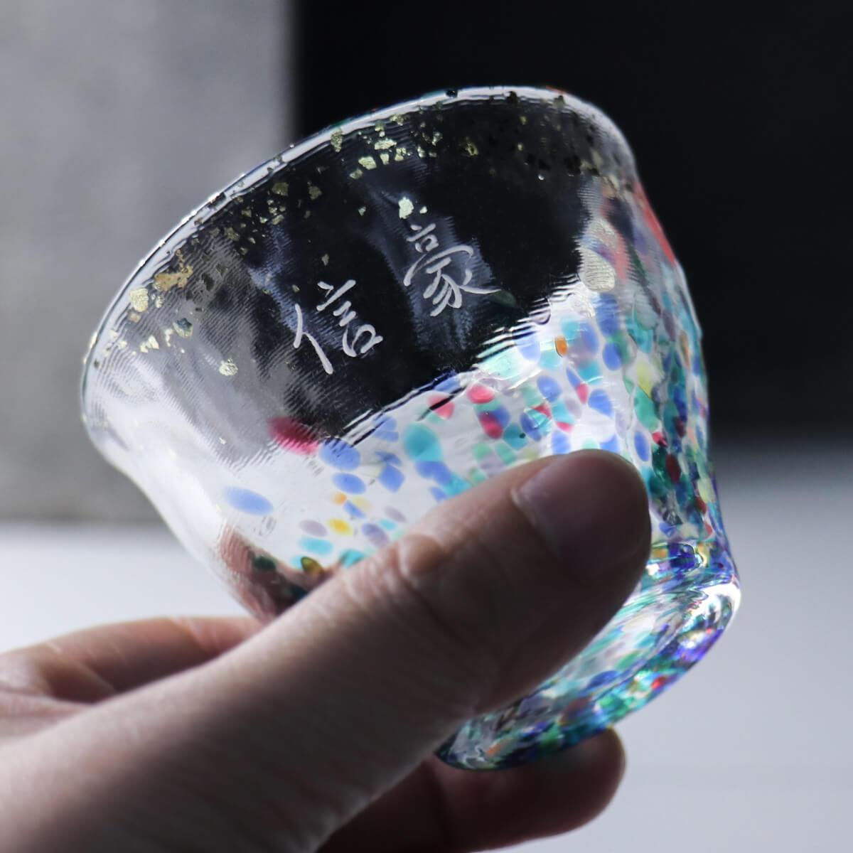 85cc【Aderia金箔清酒杯】藍色 日本津輕手作金彩花火湯吞杯 - MSA玻璃雕刻