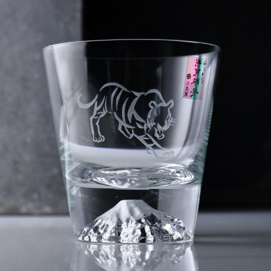 220cc【日本田島硝子】老虎 富士山杯 (日本桐箱包裝) - MSA玻璃雕刻
